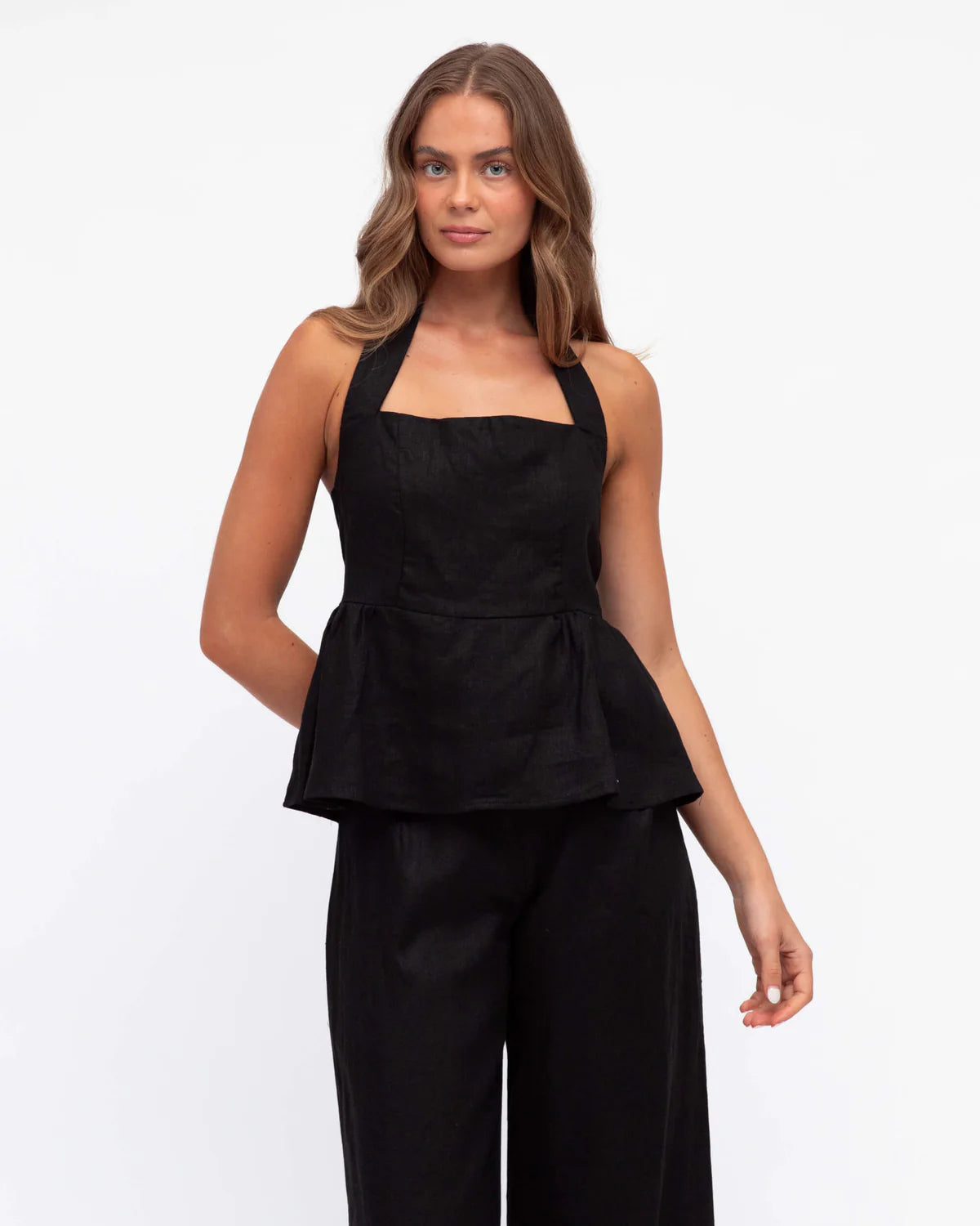 Paige Halter Top Black 100% Linen